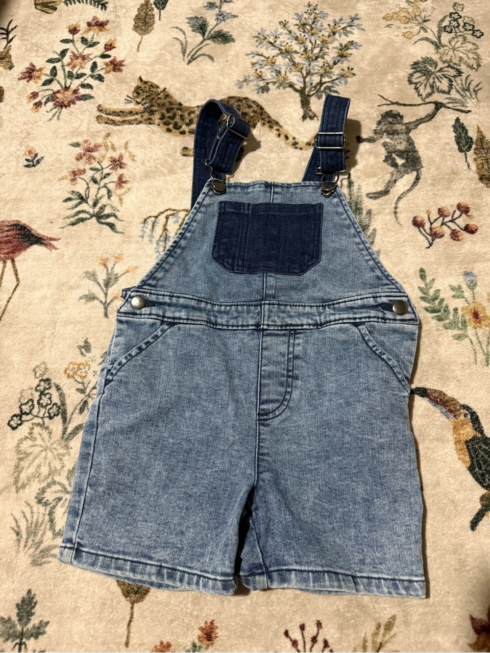 Denim Short Overalls with Dark Pocket Accent 5T